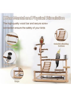 Bygytyo Bird Playground, Parrot Perch Stand, Natural Wood Bird Play Stands for Cockatiel Wood Perch Gym Playpen Ladder with Removable Tray and 2 Stainless Steel Cups, Bird Cage Accessories, Parrot Swing  - Image 5