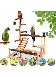 Bygytyo Bird Playground, Parrot Perch Stand, Natural Wood Bird Play Stands for Cockatiel Wood Perch Gym Playpen Ladder with Removable Tray and 2 Stainless Steel Cups, Bird Cage Accessories, Parrot Swing  - Image 1