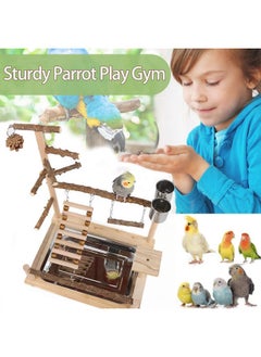 Bygytyo Bird Playground, Parrot Perch Stand, Natural Wood Bird Play Stands for Cockatiel Wood Perch Gym Playpen Ladder with Removable Tray and 2 Stainless Steel Cups, Bird Cage Accessories, Parrot Swing  - Image 4