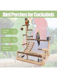 Bygytyo Bird Playground, Parrot Perch Stand, Natural Wood Bird Play Stands for Cockatiel Wood Perch Gym Playpen Ladder with Removable Tray and 2 Stainless Steel Cups, Bird Cage Accessories, Parrot Swing  - Image 3