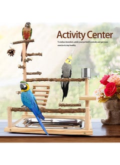 Bygytyo Bird Playground, Parrot Perch Stand, Natural Wood Bird Play Stands for Cockatiel Wood Perch Gym Playpen Ladder with Removable Tray and 2 Stainless Steel Cups, Bird Cage Accessories, Parrot Swing  - Image 2