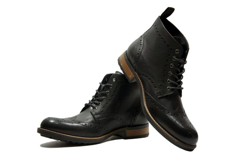 Hx London Men formal And Semi Casual Lace-Up Brogue Leather Boots Black Color, 7 Uk - Image 1