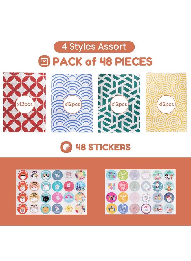 Parmedu Assorted Color Paper Bag Set 48Pcs Gift Bags In Optimal Size 6.7 * 3.2 * 9.4 Inches With 48 Stickers Food Grade Takeout Bags For Christmas Festivals Birthdays Parties Weddings Etc.  - Image 3