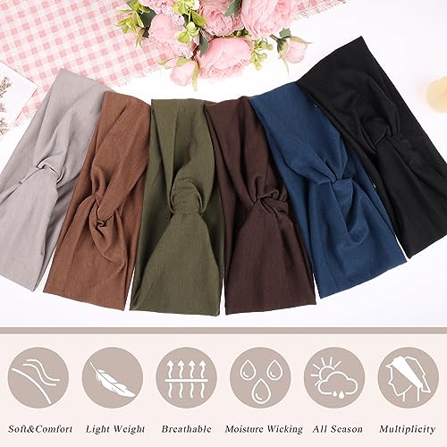 XTREND 6 Pcs Women's Headbands Twisted Cross Elastic Head Bands Yoga Workout Headband Non-Slip Sweat Soft Headbands Solid Color Simple Versatile Hair Accessory Hairbands - Image 2