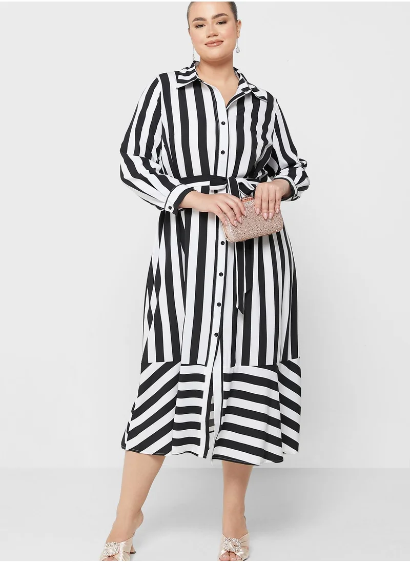 Ella Plus Striped Belted Shirt Dress