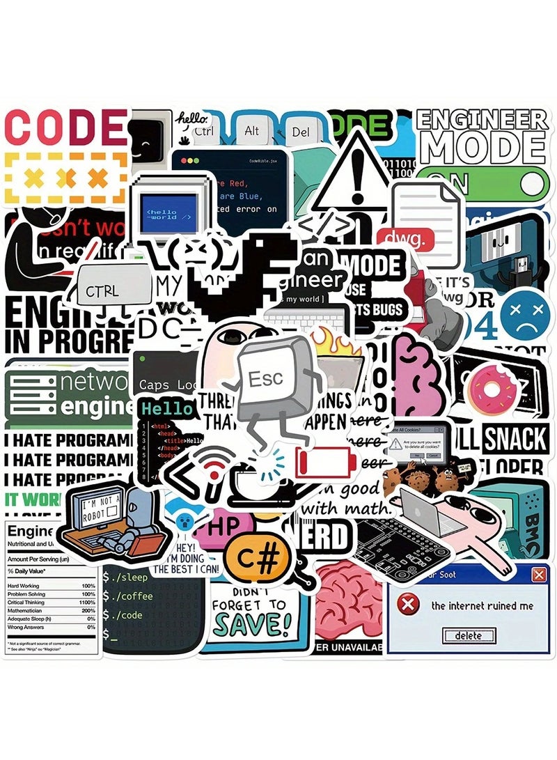 50Pcs Programming Stickers Pack, Cute Waterproof Vinyl Stickers, for Programmers/Engineers, Laptop Water Bottle Skateboard Luggage Decoration - Image 1