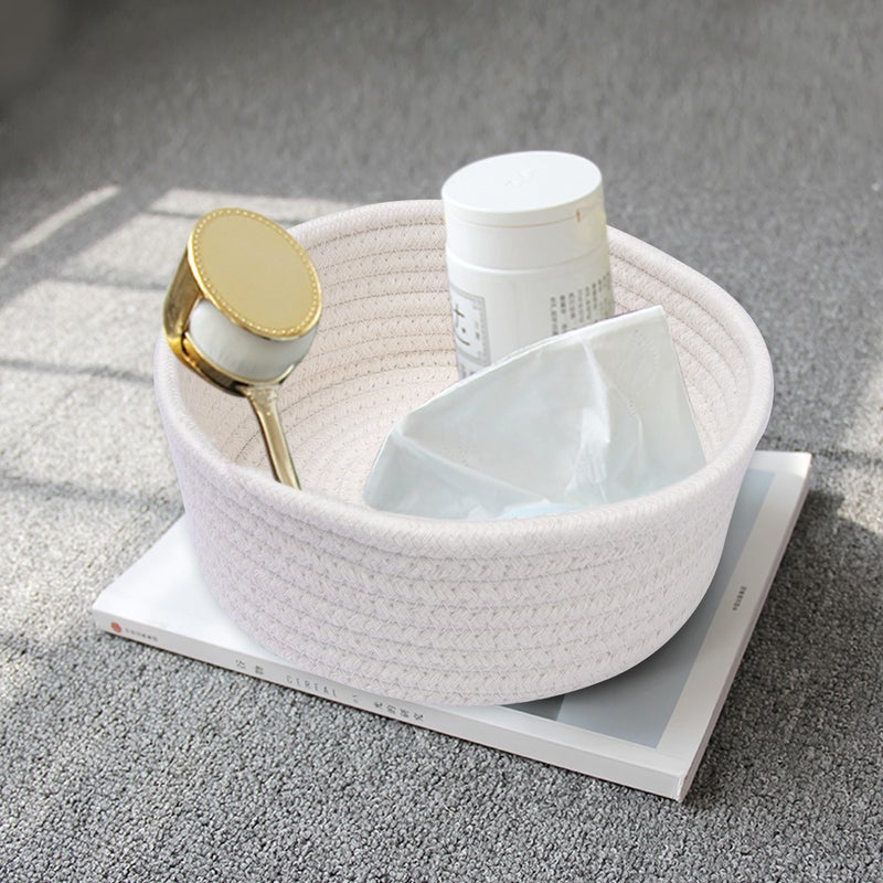 3pcs Handmade Cotton Knitting Thread Woven Basket Table Bed Storage Box (White) - Image 3