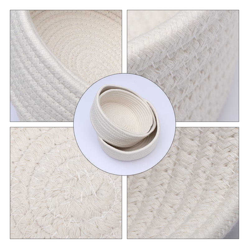 3pcs Handmade Cotton Knitting Thread Woven Basket Table Bed Storage Box (White) - Image 5