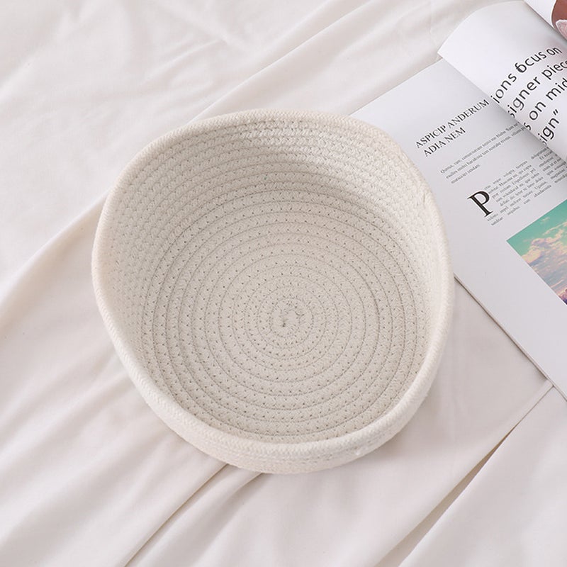3pcs Handmade Cotton Knitting Thread Woven Basket Table Bed Storage Box (White) - Image 1