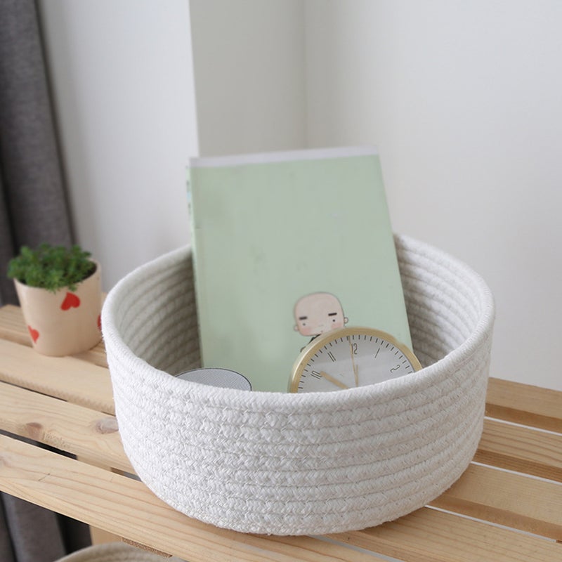 3pcs Handmade Cotton Knitting Thread Woven Basket Table Bed Storage Box (White) - Image 2