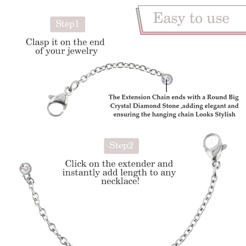 VAMA FASHIONS Adjustable Jewellery Extender Chain Necklace Bracelet Payal Anklet Waist Belly Chain Removable Extension Chains for Jewelry Making (Silver Extension Chain)For Unisex Adult - Image 4