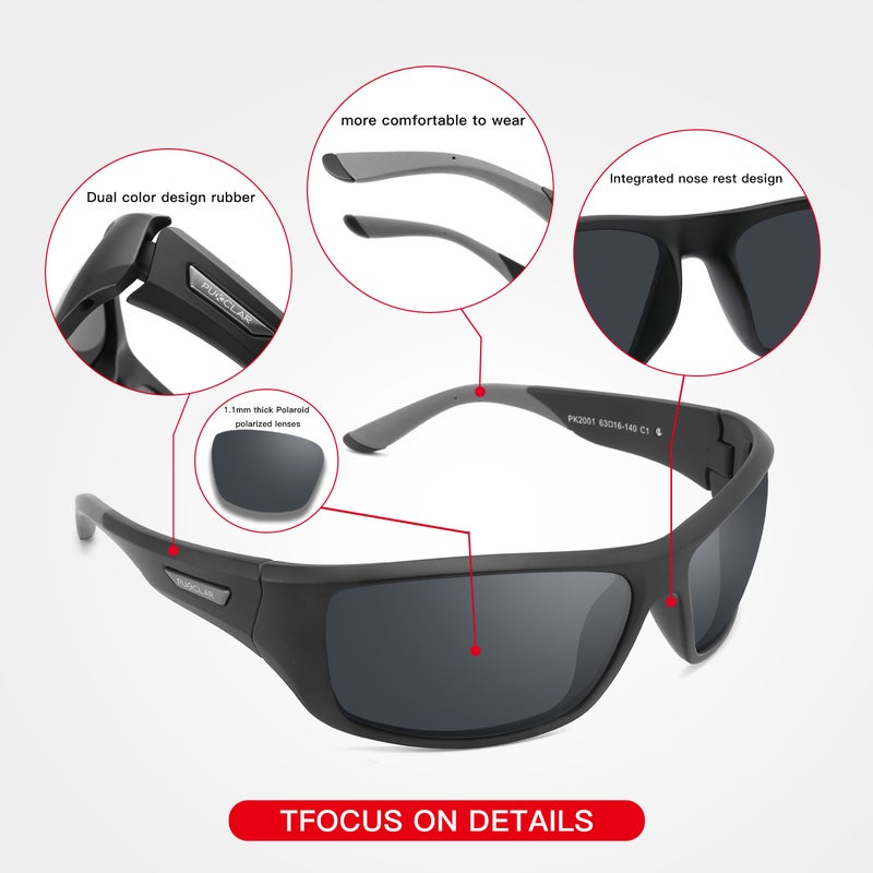 بوكيلار نظارات شمسية PUKCLAR للرجال والنساء مع عدسة مقطبة للاستخدام في الرياضة والجري وركوب الدراجات والصيد والقيادة والجولف إطار TR90 - Image 2