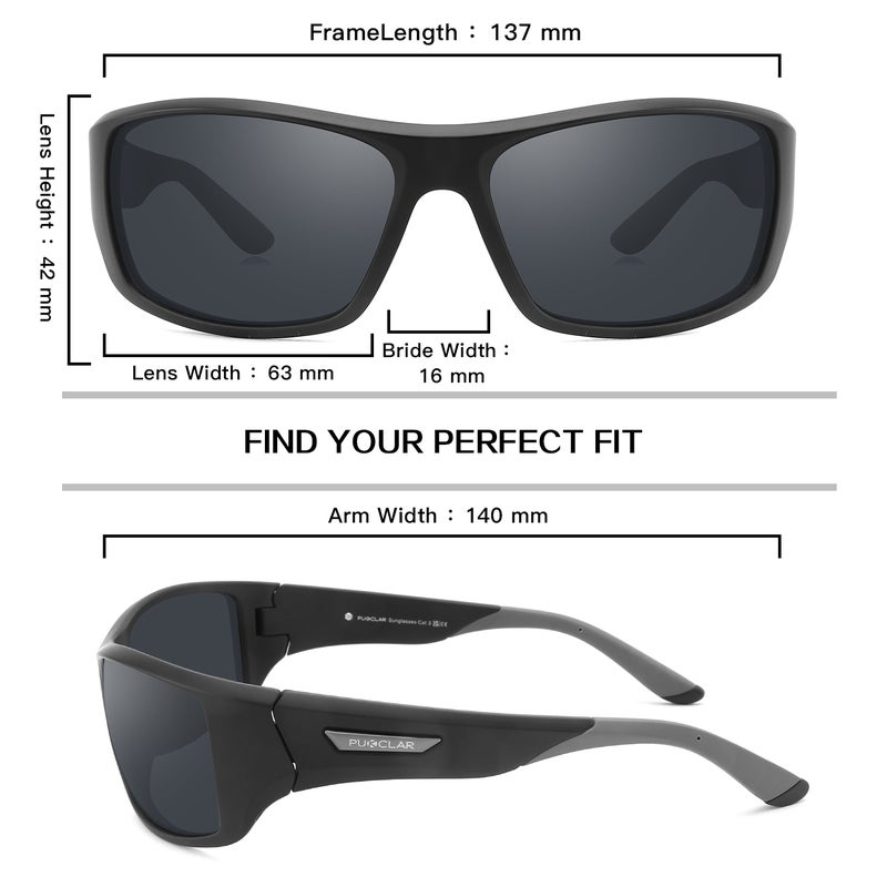 بوكيلار نظارات شمسية PUKCLAR للرجال والنساء مع عدسة مقطبة للاستخدام في الرياضة والجري وركوب الدراجات والصيد والقيادة والجولف إطار TR90 - Image 3