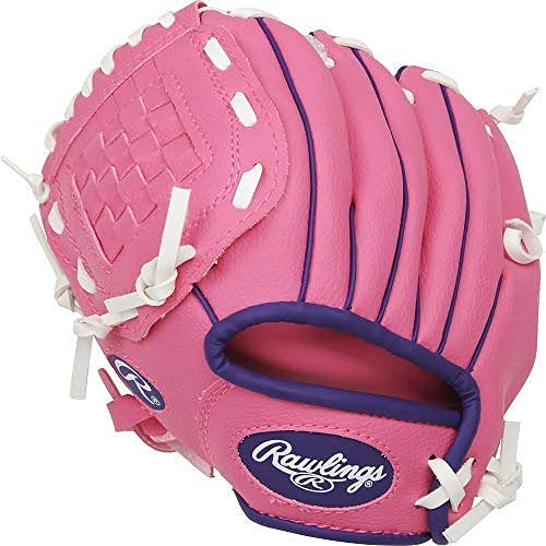 Rawlings راولينغز | سلسلة اللاعبين قفاز تي-بول وقاعدة للشباب | رمي باليد اليسرى | 9" | وردي/بنفسجي مع كرة - Image 4