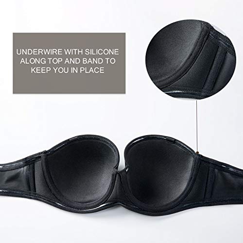 DELIMIRA Women's Underwire Contour Multiway Full Coverage Strapless Bra Plus Size Black 42F - Image 5