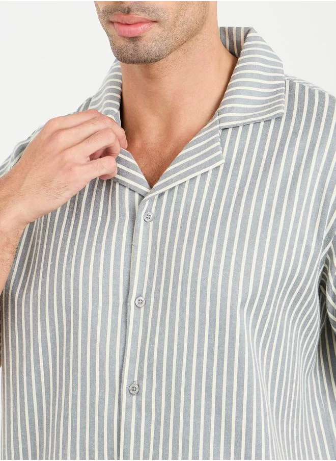 ستايلي Striped Collar Shirt and Short Set