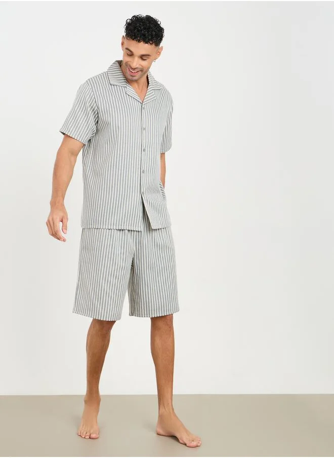 ستايلي Striped Collar Shirt and Short Set