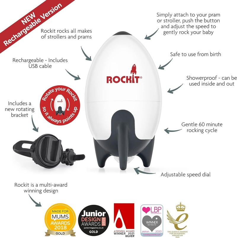Rockit Baby Rocker USB Rechargeable - Hands-Free Portable Rocker Sleep Aid Soother Gently Rocks Stroller or Buggy - Adjustable Speed 60-Min Timer - Fits Pushchairs & Prams Creates Automatic Bouncer - Image 3