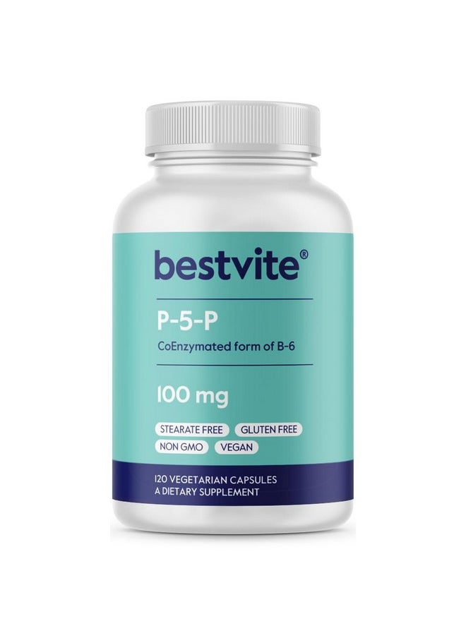 BESTVITE BESTVITE P-5-P 100mg (120 Vegetarian Capsules) (CoEnzymated Form of B-6) - No Stearates - Vegan - Non GMO - Gluten Free - No Silicon Dioxide - No Gelatin  - Image 1