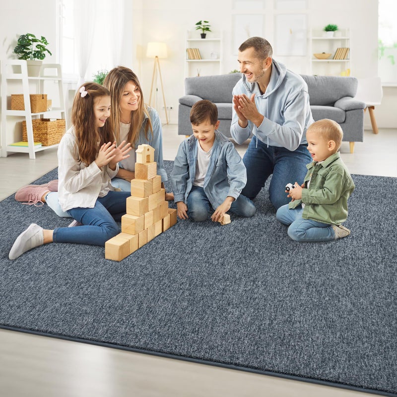 Chicrug Modern 4x6 Area Rugs for Bedroom Living Room, Memory Foam Low-plie Carpet Rug for Kids Playroom, Indoor Floor Rug for Bedside Dorm Dining Room Home Decor, Dark Blue and White - Image 4