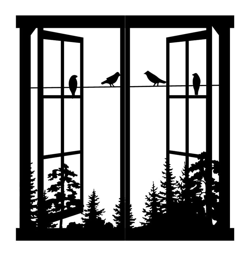 Resama Metal Wall Art Birds In the Window Landscape Wall Hanger,Mountain and Forest Nature Metal Wall Decor,Unique Large Wall Decor, Ä°nterior Design Housewarming Gift (Black, Large) - Image 1