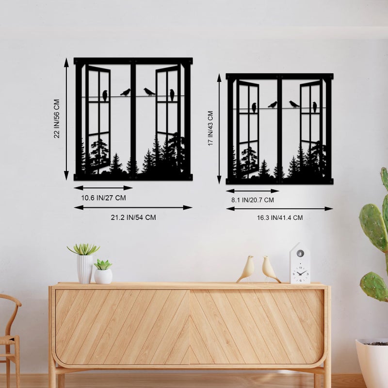 Resama Metal Wall Art Birds In the Window Landscape Wall Hanger,Mountain and Forest Nature Metal Wall Decor,Unique Large Wall Decor, Ä°nterior Design Housewarming Gift (Black, Large) - Image 4