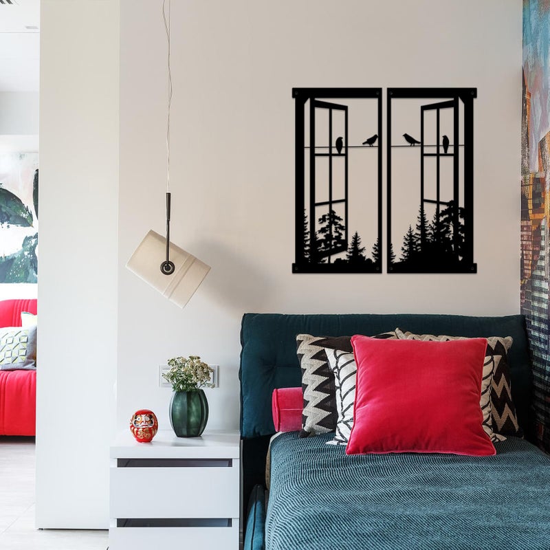 Resama Metal Wall Art Birds In the Window Landscape Wall Hanger,Mountain and Forest Nature Metal Wall Decor,Unique Large Wall Decor, Ä°nterior Design Housewarming Gift (Black, Large) - Image 3