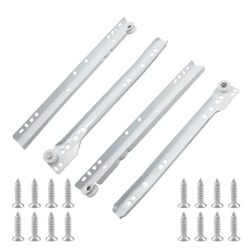 Suiwotin 1 Pair 10 Inch Drawer Slides, White Coated Steel Drawer Track, Removable Bottom Mount Drawer Rails with Smooth Sliding Nylon Wheels - Image 5