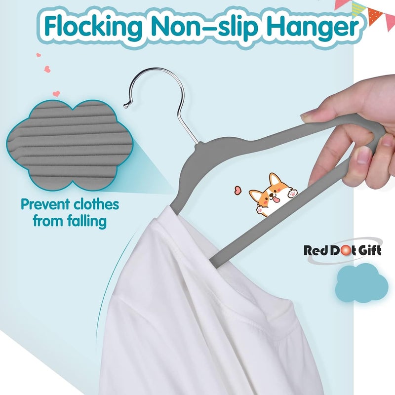 Red Dot Gift 30-Pack Grey Velvet Kids Hangers - 14 Inch Premium Children's Closet Hangers - Image 3