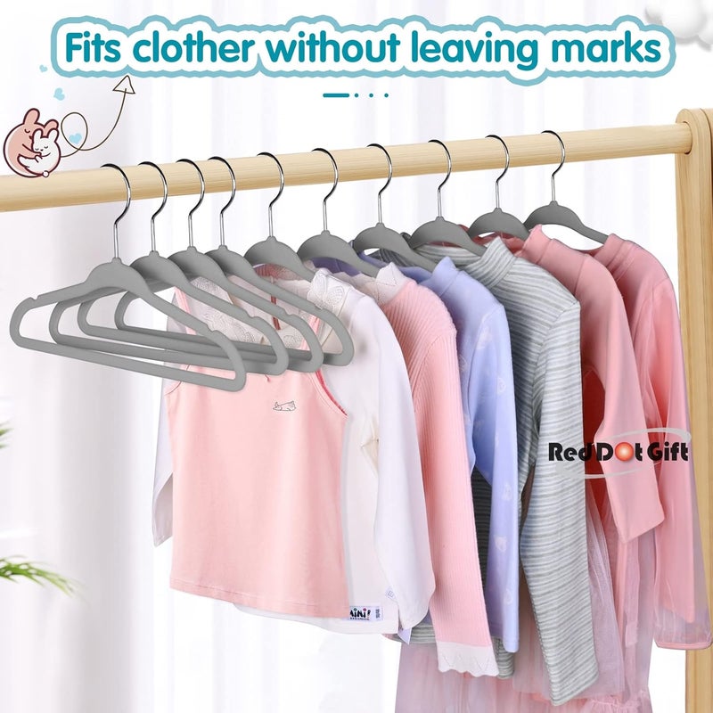 Red Dot Gift 30-Pack Grey Velvet Kids Hangers - 14 Inch Premium Children's Closet Hangers - Image 4