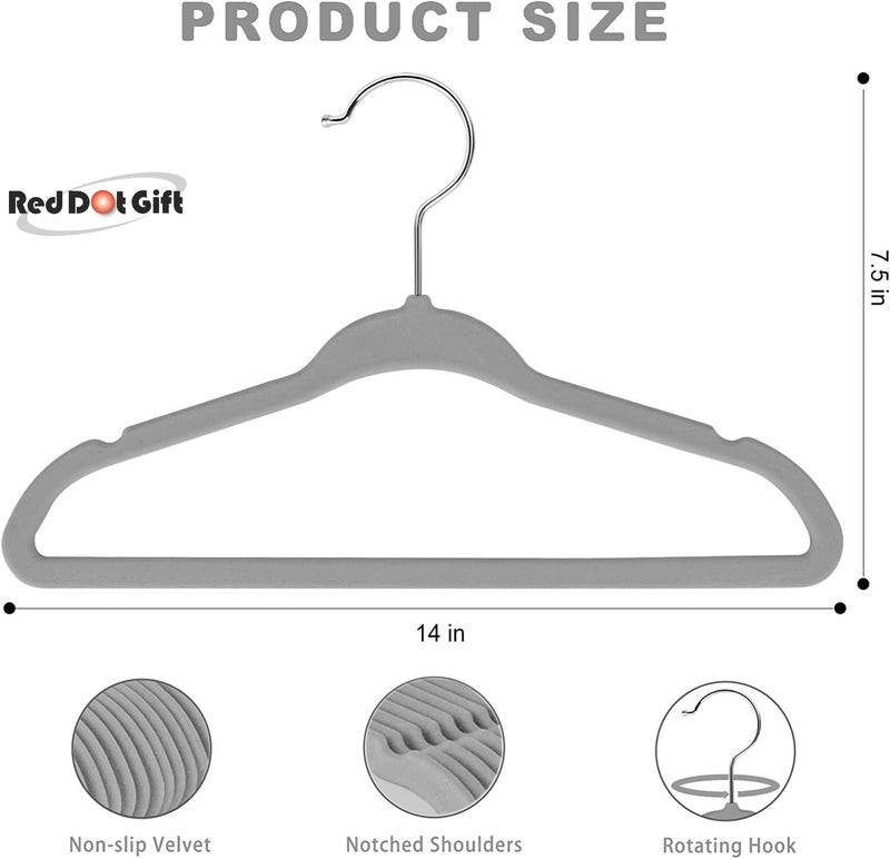 Red Dot Gift 30-Pack Grey Velvet Kids Hangers - 14 Inch Premium Children's Closet Hangers - Image 2