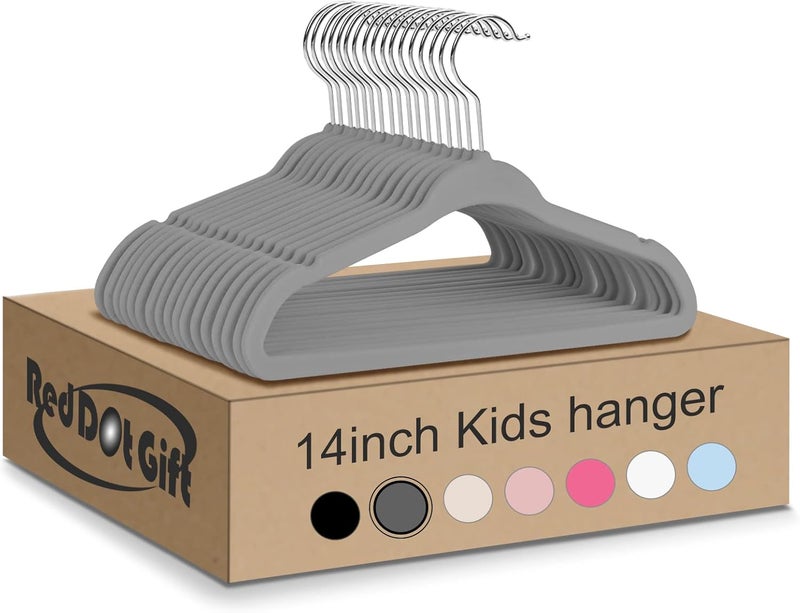 Red Dot Gift 30-Pack Grey Velvet Kids Hangers - 14 Inch Premium Children's Closet Hangers - Image 1