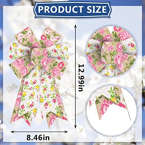 Hying 2PCS Vintage Burlap Spring Rose Bows for Wreath Pink Rose Bows for Front Door Wall Tree Topper Decoration Supplies - Image 3