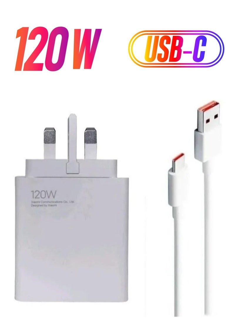 MUNTAQI شاحن Xiaomi الأصلي 120 واط فائق السرعة مع كابل USB-C 6A، قابس المملكة المتحدة، شحن سريع لأجهزة Xiaomi - Image 1