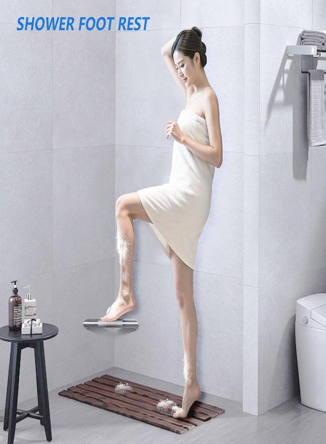 LUOGULIANG Shower Foot Rest Bar, Corner Shower Foot Rest for Shaving Legs, Wall Mounted Shower Foot Ledge, Antislip Foot Ledge for Bathrooms, Brushed Nickel - Image 4