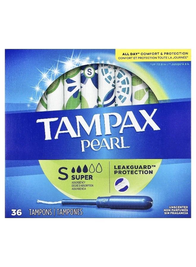 Tampax, Pearl, Super, Unscented, 36 Tampons - Image 1
