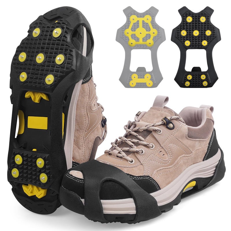 JSHANMEI Ice Cleats for Shoes and Boots Crampons Anti Slip Snow Traction Cleats 11 Studs Snow Grippers Overshoe for Men Women Walking on Snow and Ice Slip-on Stretch Footwear - Image 1