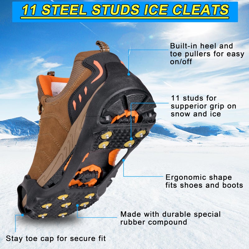 JSHANMEI Ice Cleats for Shoes and Boots Crampons Anti Slip Snow Traction Cleats 11 Studs Snow Grippers Overshoe for Men Women Walking on Snow and Ice Slip-on Stretch Footwear - Image 3
