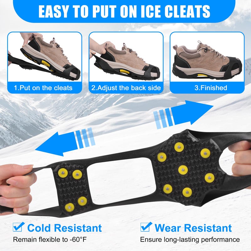 JSHANMEI Ice Cleats for Shoes and Boots Crampons Anti Slip Snow Traction Cleats 11 Studs Snow Grippers Overshoe for Men Women Walking on Snow and Ice Slip-on Stretch Footwear - Image 4