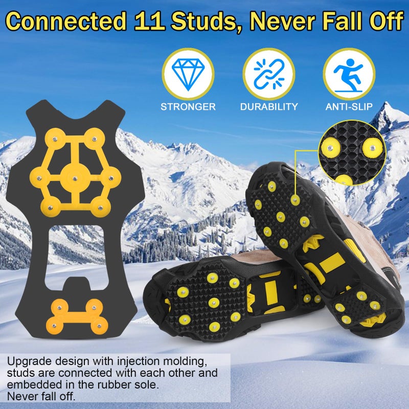 JSHANMEI Ice Cleats for Shoes and Boots Crampons Anti Slip Snow Traction Cleats 11 Studs Snow Grippers Overshoe for Men Women Walking on Snow and Ice Slip-on Stretch Footwear - Image 2