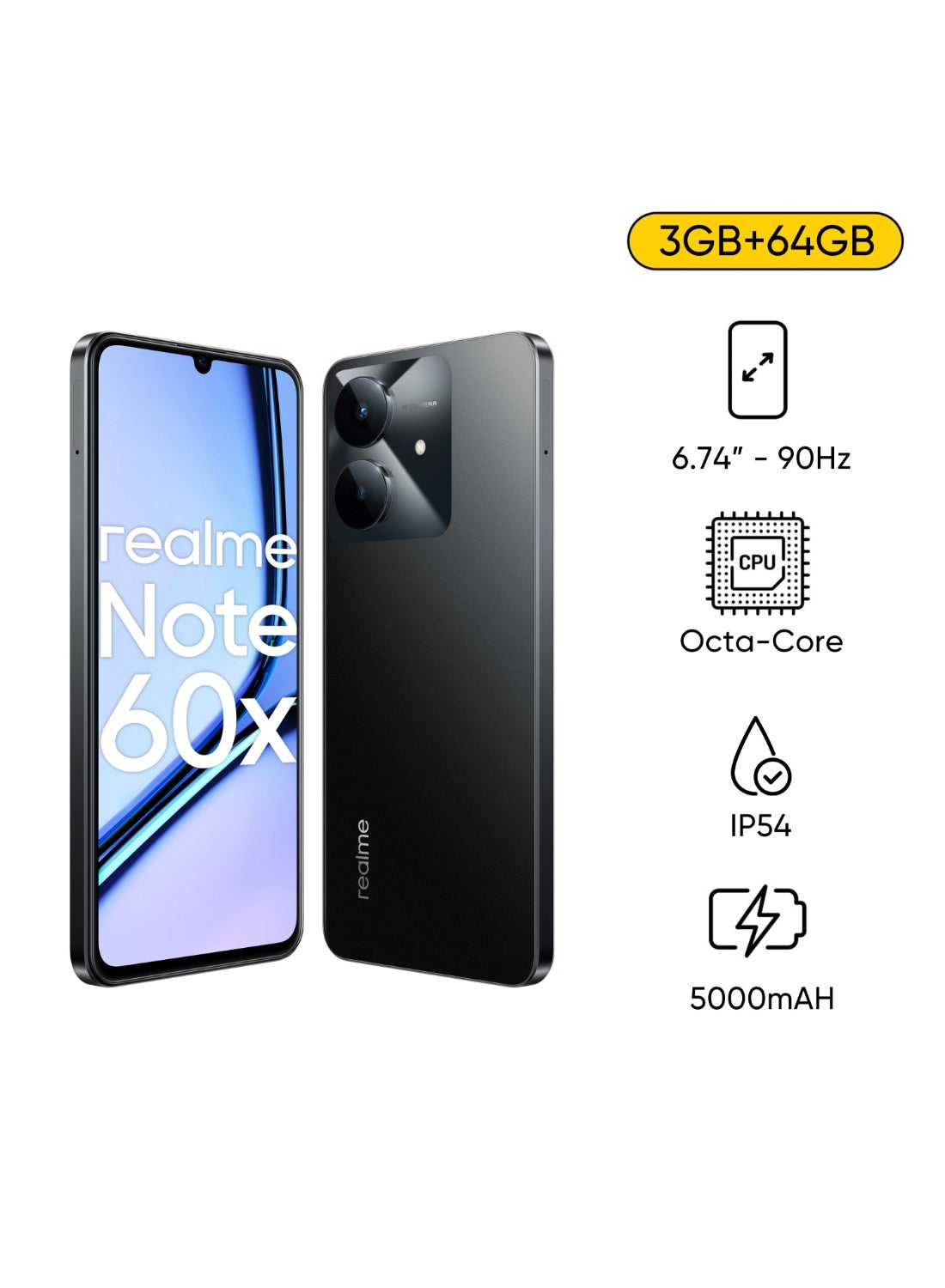 realme Note 60x 4G Dual SIM Marble Black 3GB RAM 64GB - Middle