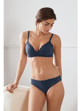 Tchibo Women Microdot Padded Non Wired Bra, Navy  - Image 1