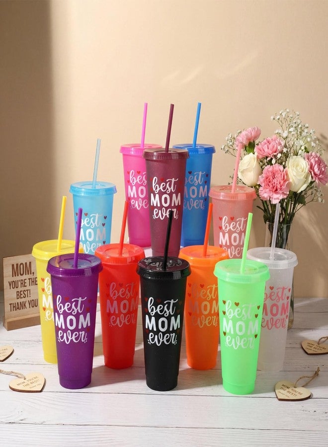Rtteri 48 Pcs Mother's Day Cups Gift Bulk Best Mom Ever 24 oz Plastic Reusable Coffee Mugs with Straws and Lids for Mom Women Party Supplies Favors - Image 4