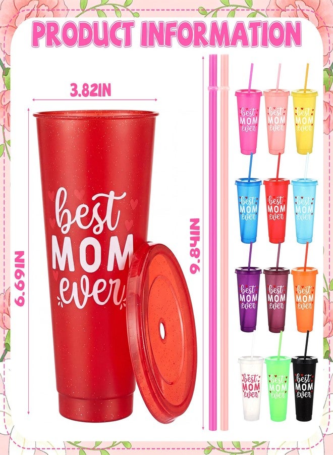 Rtteri 48 Pcs Mother's Day Cups Gift Bulk Best Mom Ever 24 oz Plastic Reusable Coffee Mugs with Straws and Lids for Mom Women Party Supplies Favors - Image 2