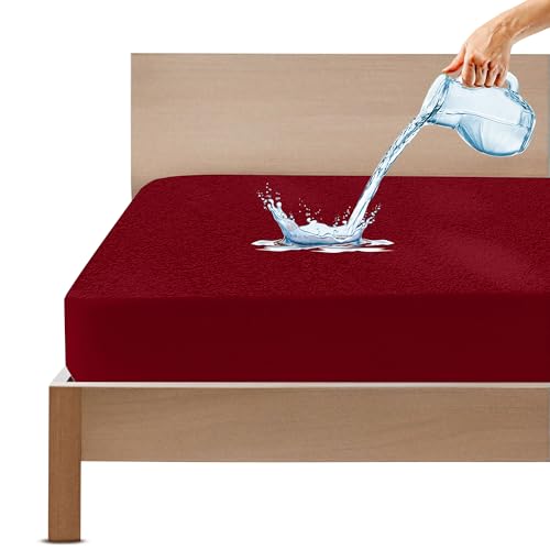 GADDA CO Ultra Soft Cotton Terry Waterproof Mattress Protector for Single Bed | Breathable, Hypoallergenic & Dust-Mite Resistant | 78x36 inch (6.5x3 ft), Maroon – Pack of 1 - Image 1