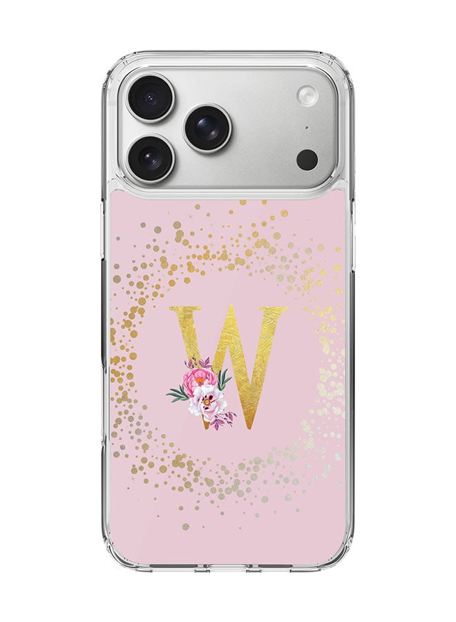 Stylizedd Classic Clear MagSafe Case for iPhone 17 Pro Max , Hybrid Soft Case Flexible Edges Anti Drop TPU PC Gel Thin Transparent Cover [ Designed for iPhone 17 Pro Max ] - Custom Monogram Initial Letter Floral Pattern Alphabet - W  (Pink )
