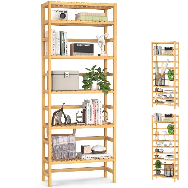 Homykic 6Tier Bamboo Bookshelves and Bookcases Adjustable 634Tall Shallow Book Shelf Organizer Rack Freestanding Storage Shelving Unit for Living Room Kitchen Bathroom Office Natural