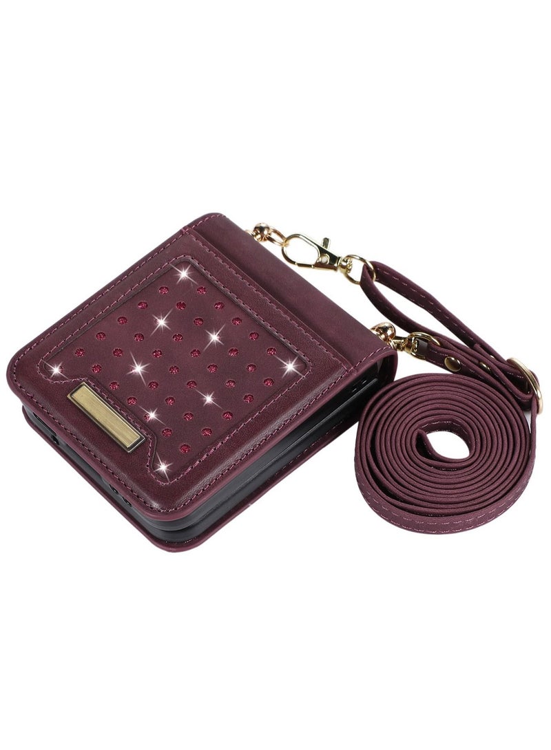Samsung Galaxy Z Flip 5 5G Phone Case Cover with Leather Wallet,Wristlet Strap Wallet Hinge Part Protective for Samsung Galaxy Z Flip 5 5G Back Cover Fashion Handbag Gift for Women Ladies  - Image 2