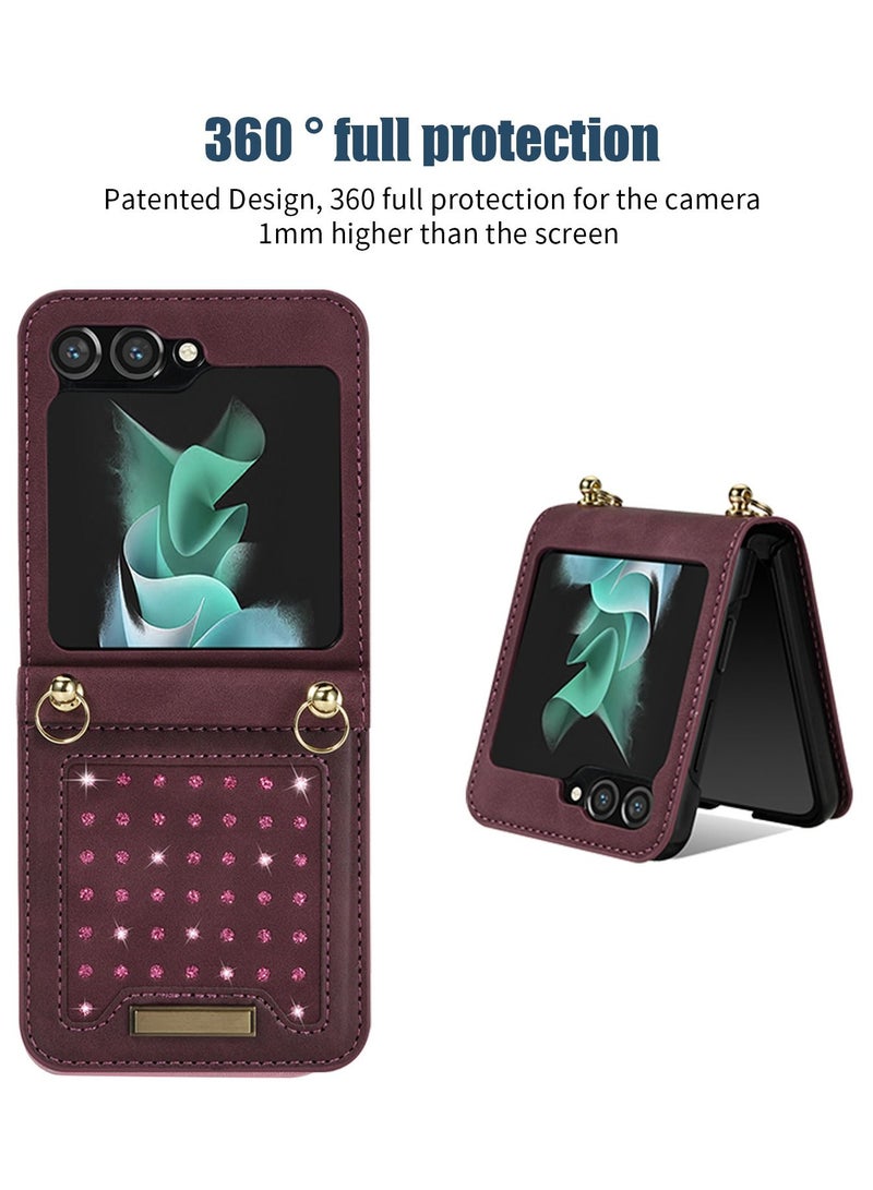 Samsung Galaxy Z Flip 5 5G Phone Case Cover with Leather Wallet,Wristlet Strap Wallet Hinge Part Protective for Samsung Galaxy Z Flip 5 5G Back Cover Fashion Handbag Gift for Women Ladies  - Image 4