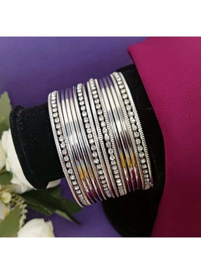 Efulgenz Boho Vintage Antique Gypsy Tribal Indian Cz Crystal Oxidized Silver Plated Bracelets Bangle Set Jewelry (18 Pc) - Image 2